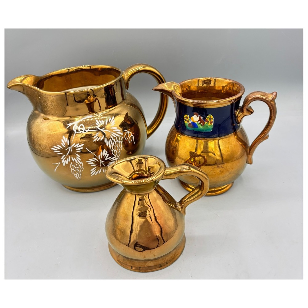 Vtg Wade England‎ Golden Lustre Pitcher Set Decorative Gold Tone Bundle